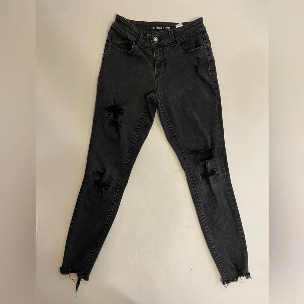 Maurices Black Distressed Denim Jegging Size XS R